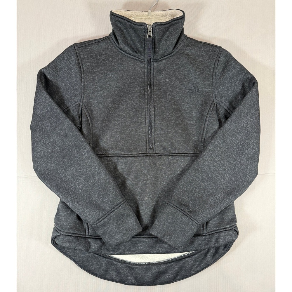 The North Face Womens Gray Sherpa Lined Quarter Zip Fleece Pullover Small SP